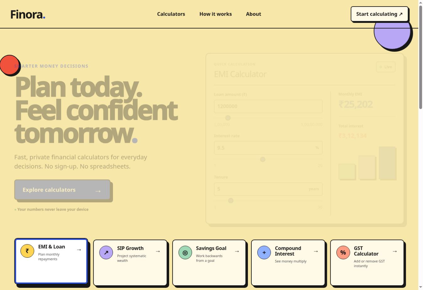 Finora live application interface